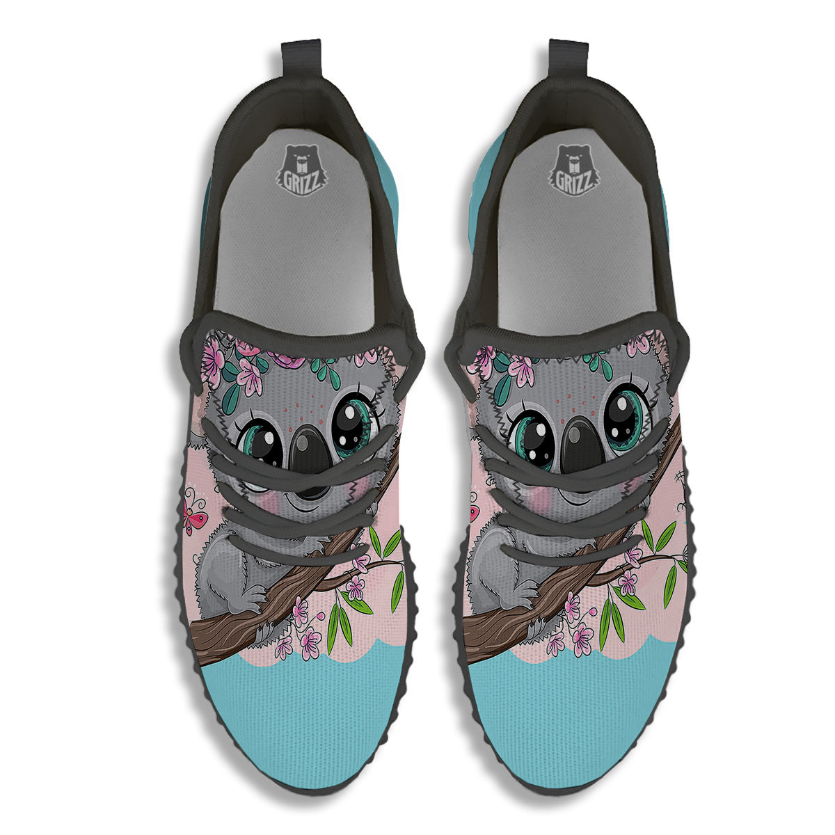 Koala Cute Print Black Walking Shoes-grizzshop