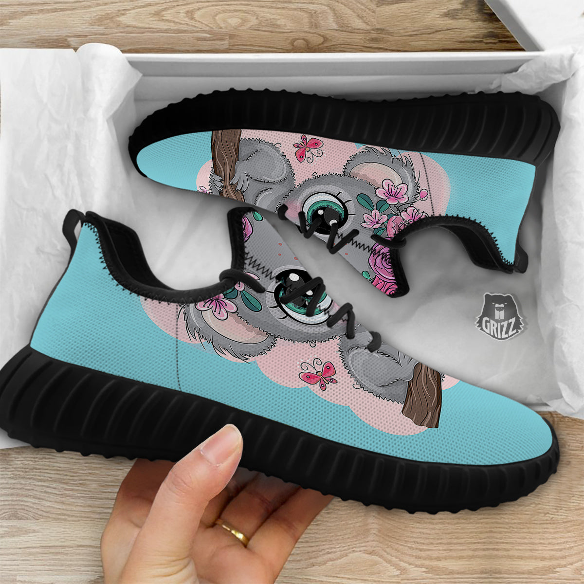 Koala Cute Print Black Walking Shoes-grizzshop