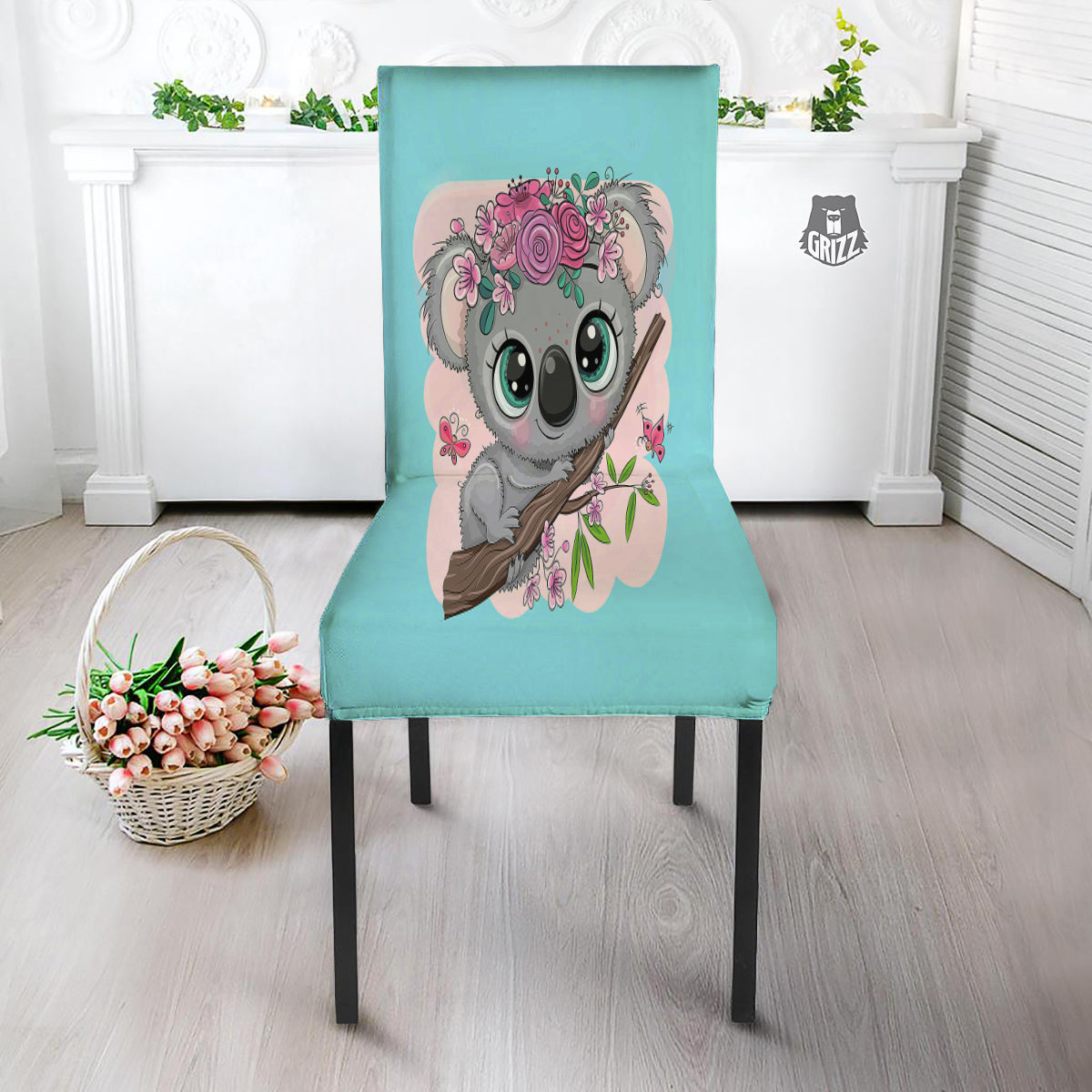 Koala Cute Print Dining Chair Slipcover-grizzshop