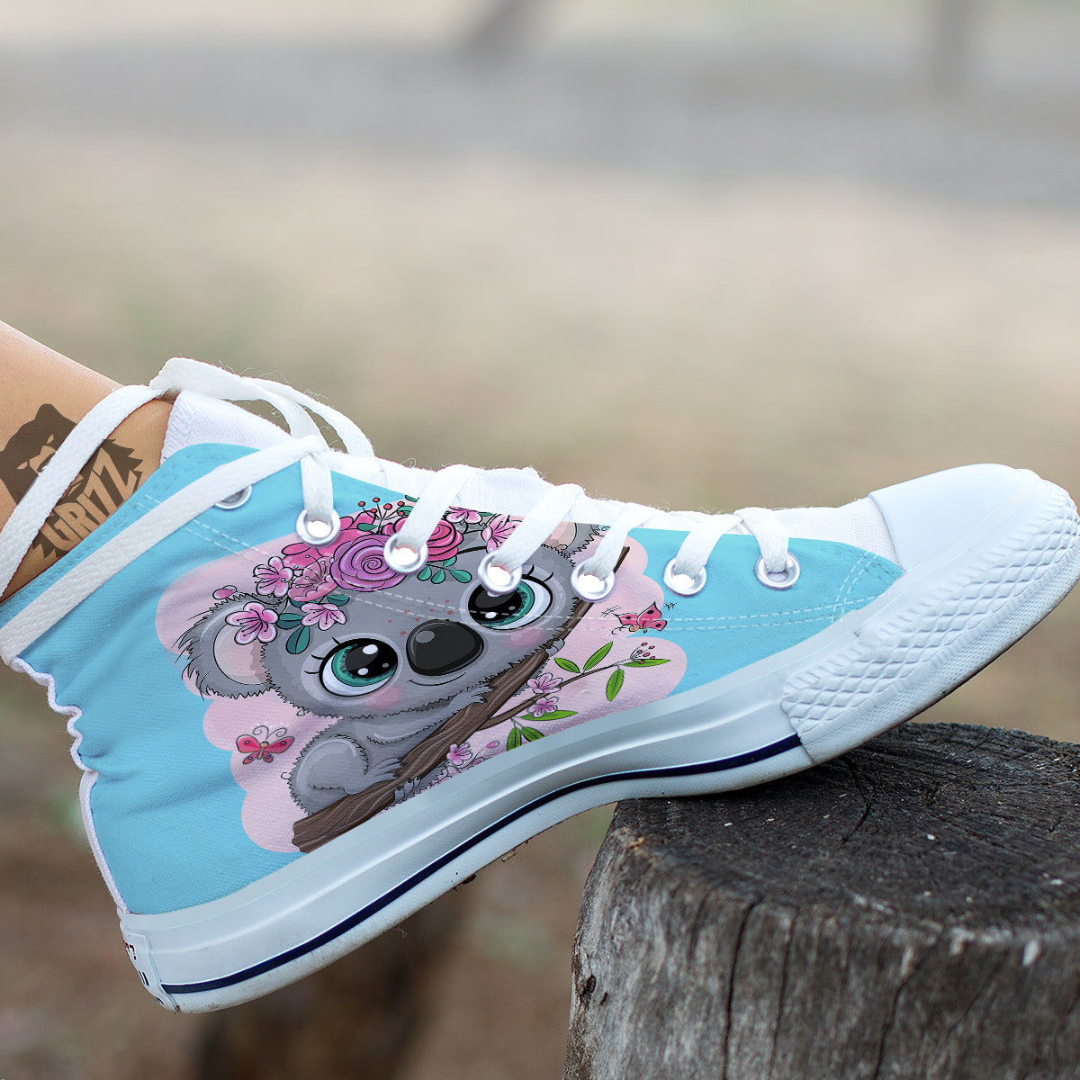 Koala Cute Print White High Top Shoes-grizzshop