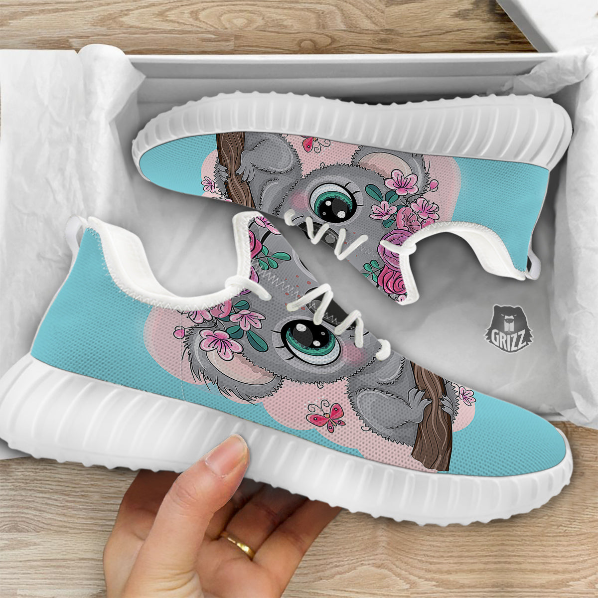 Koala Cute Print White Walking Shoes-grizzshop