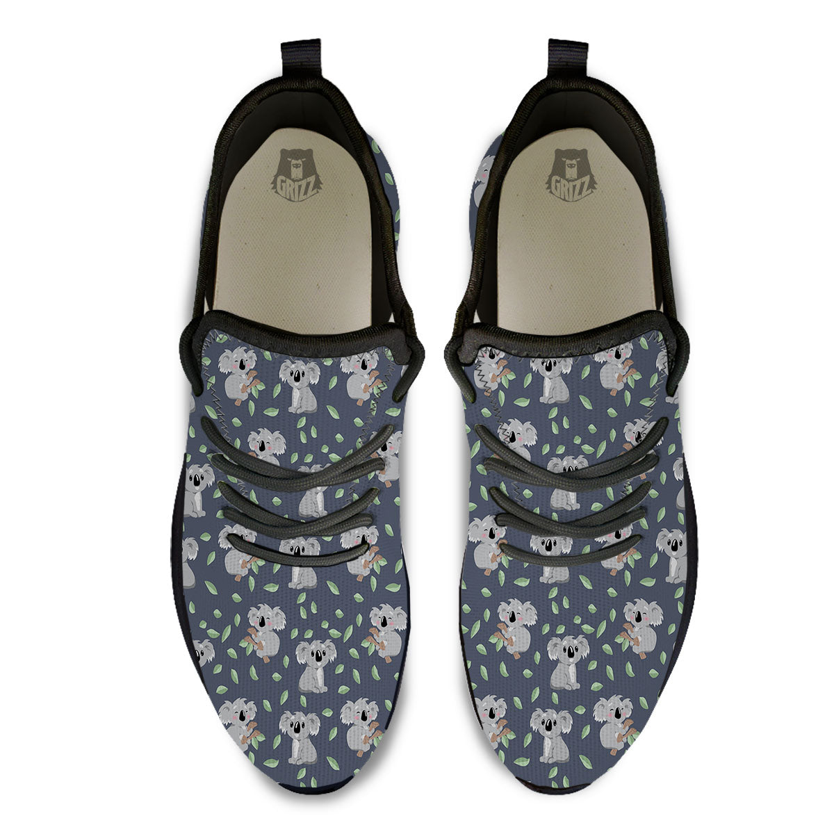 Koala Grey Print Pattern Black Athletic Shoes-grizzshop