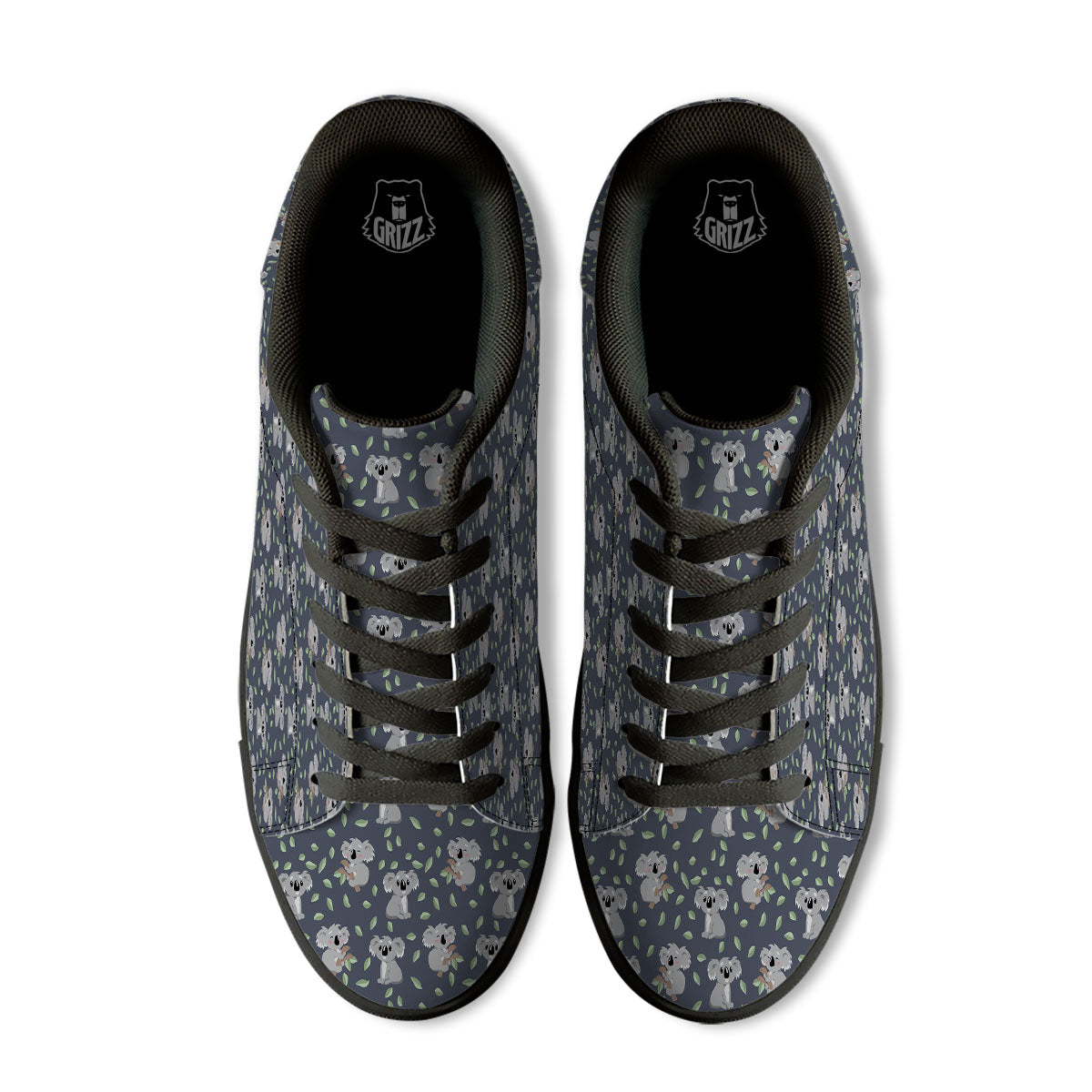 Koala Grey Print Pattern Black Low Top Sneakers-grizzshop