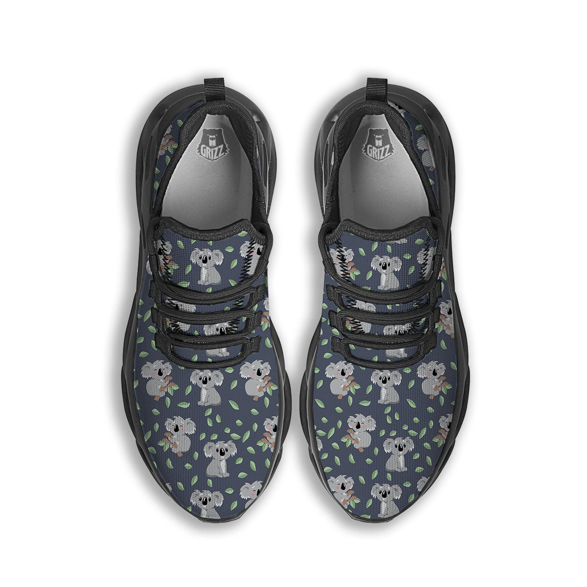 Koala Grey Print Pattern Black Running Shoes-grizzshop