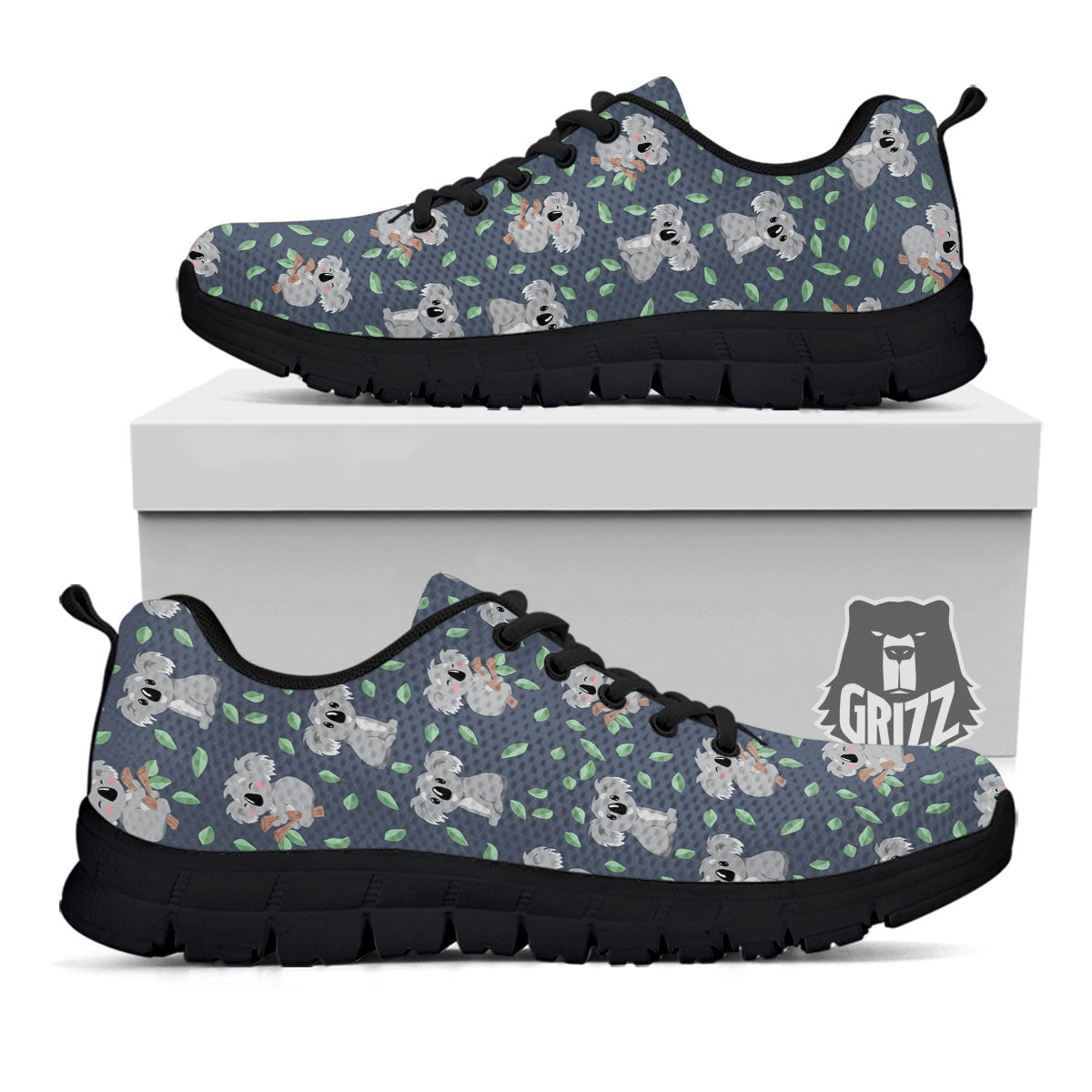 Koala Grey Print Pattern Black Sneaker-grizzshop