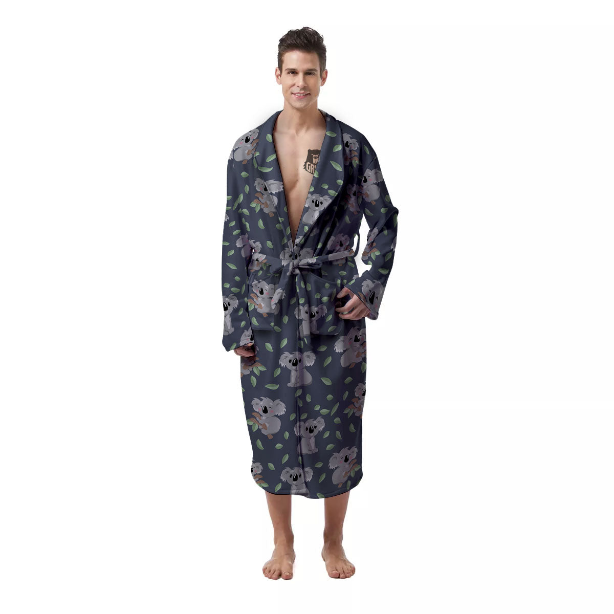 Koala Grey Print Pattern Men's Robe-grizzshop