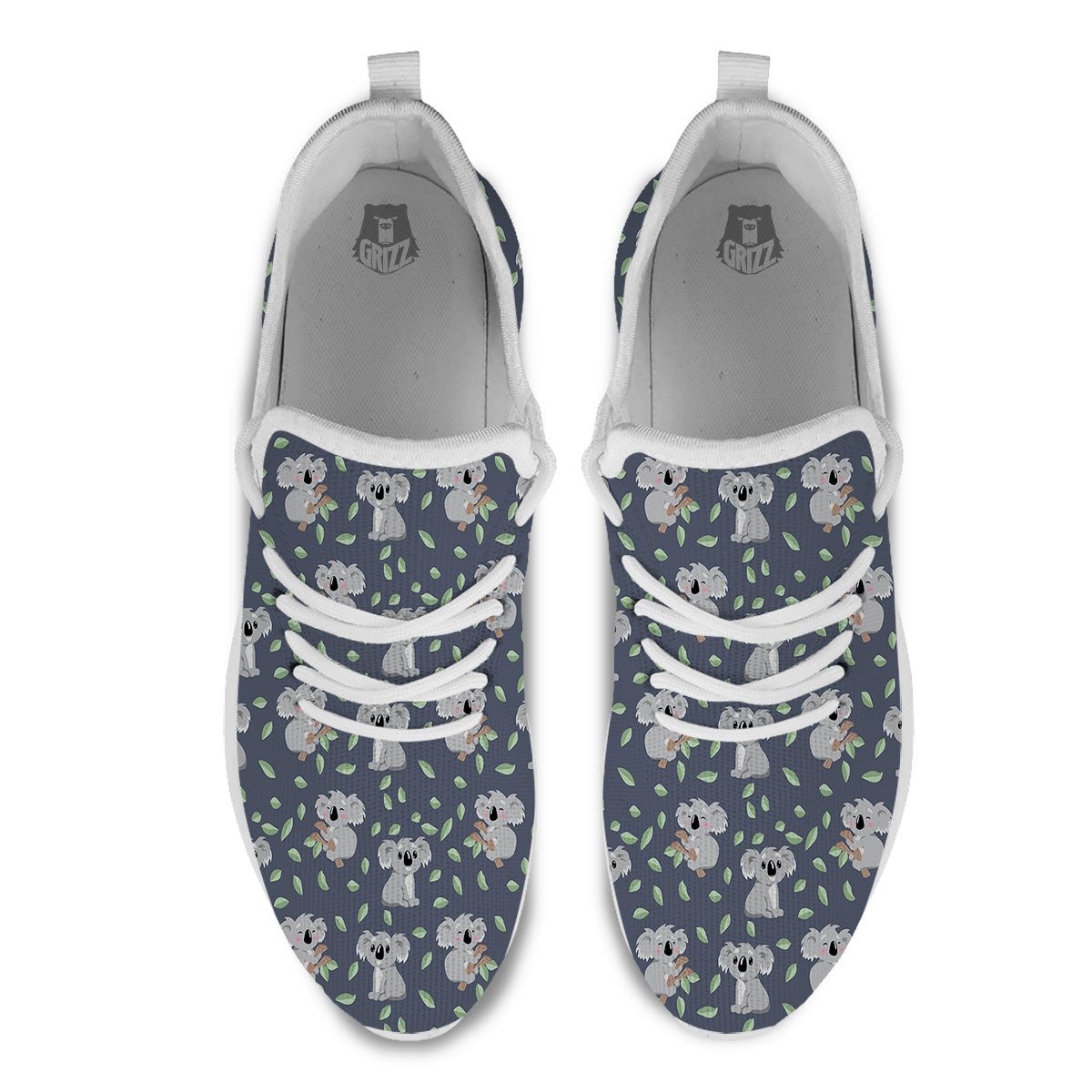 Koala Grey Print Pattern White Athletic Shoes-grizzshop