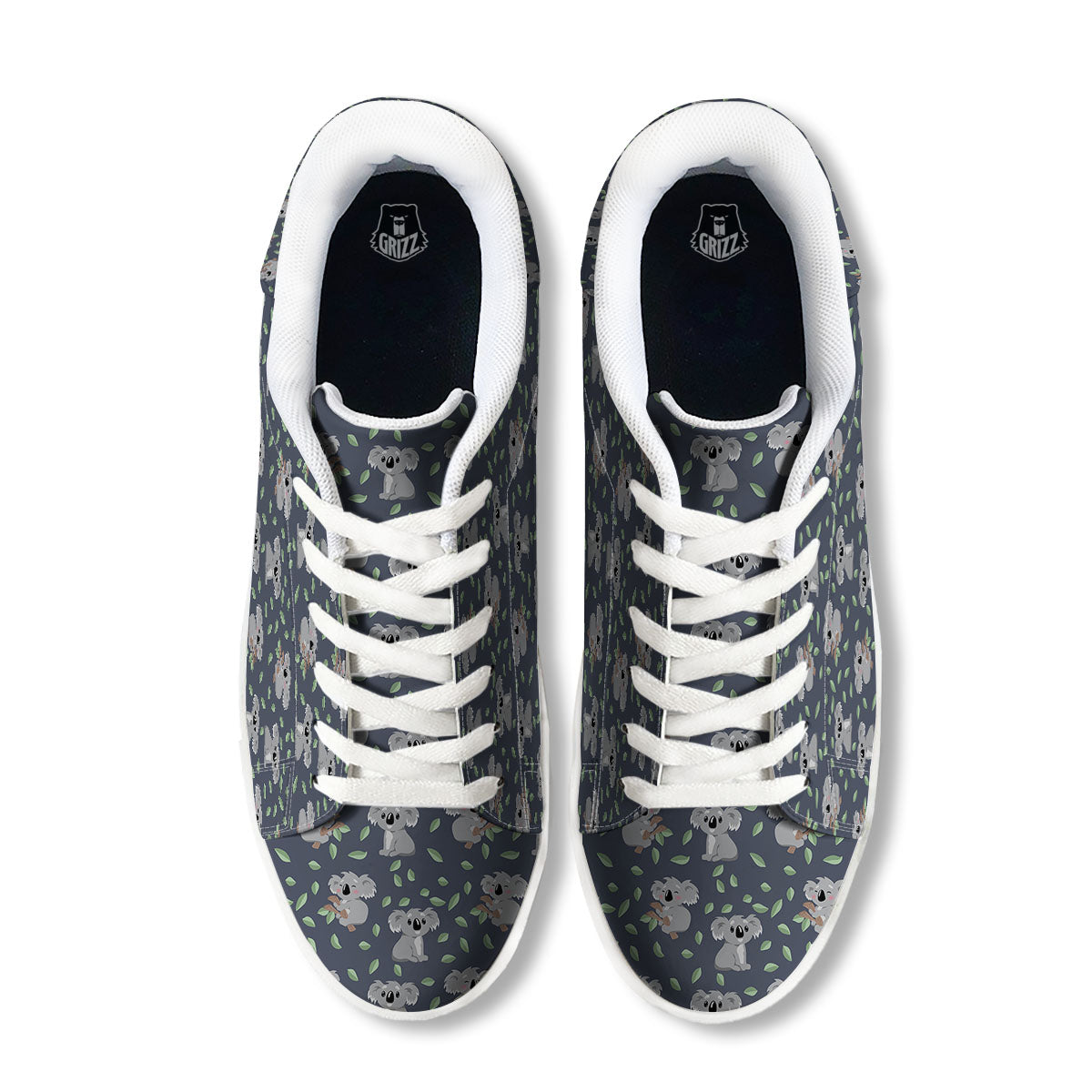 Koala Grey Print Pattern White Low Top Sneakers-grizzshop