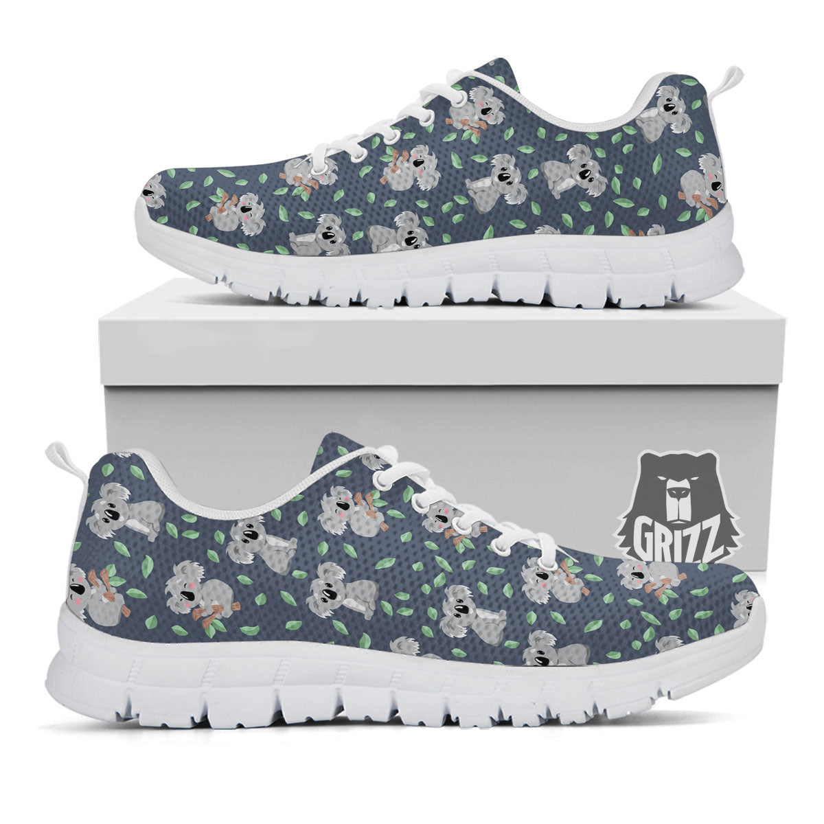 Koala Grey Print Pattern White Sneaker-grizzshop