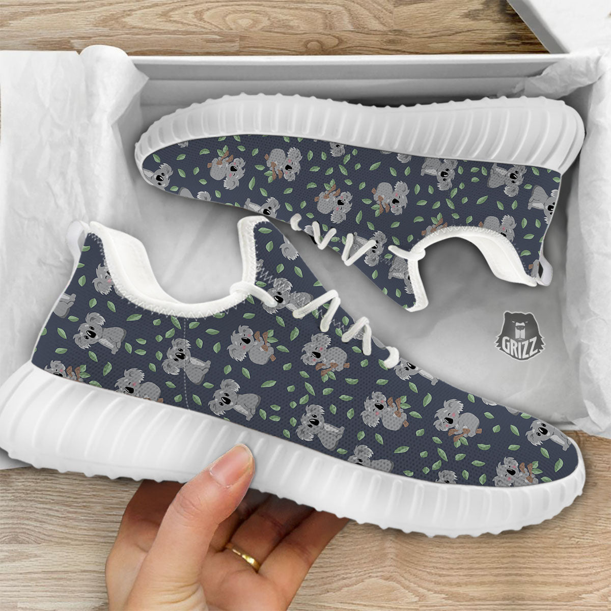 Koala Grey Print Pattern White Walking Shoes-grizzshop