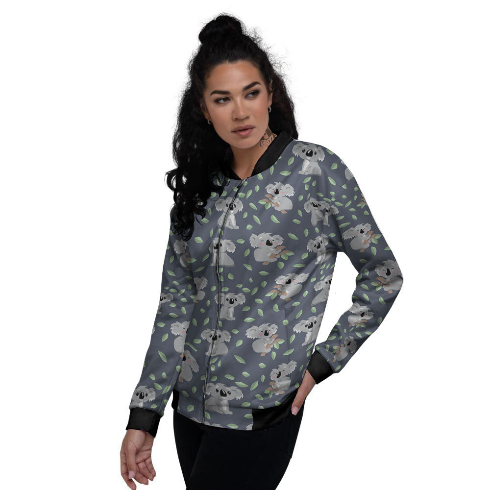 Koala Grey Print Pattern Women's Bomber Jacket-grizzshop
