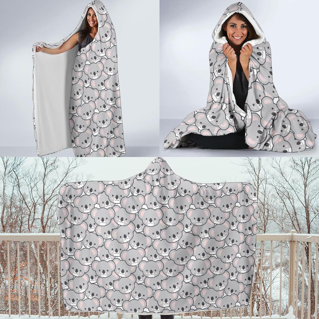 Koala Pattern Print Hooded Blanket-grizzshop