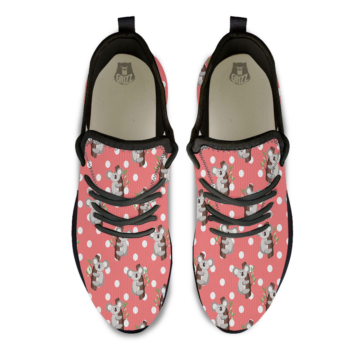 Koala Polka Dot Print Pattern Black Athletic Shoes-grizzshop