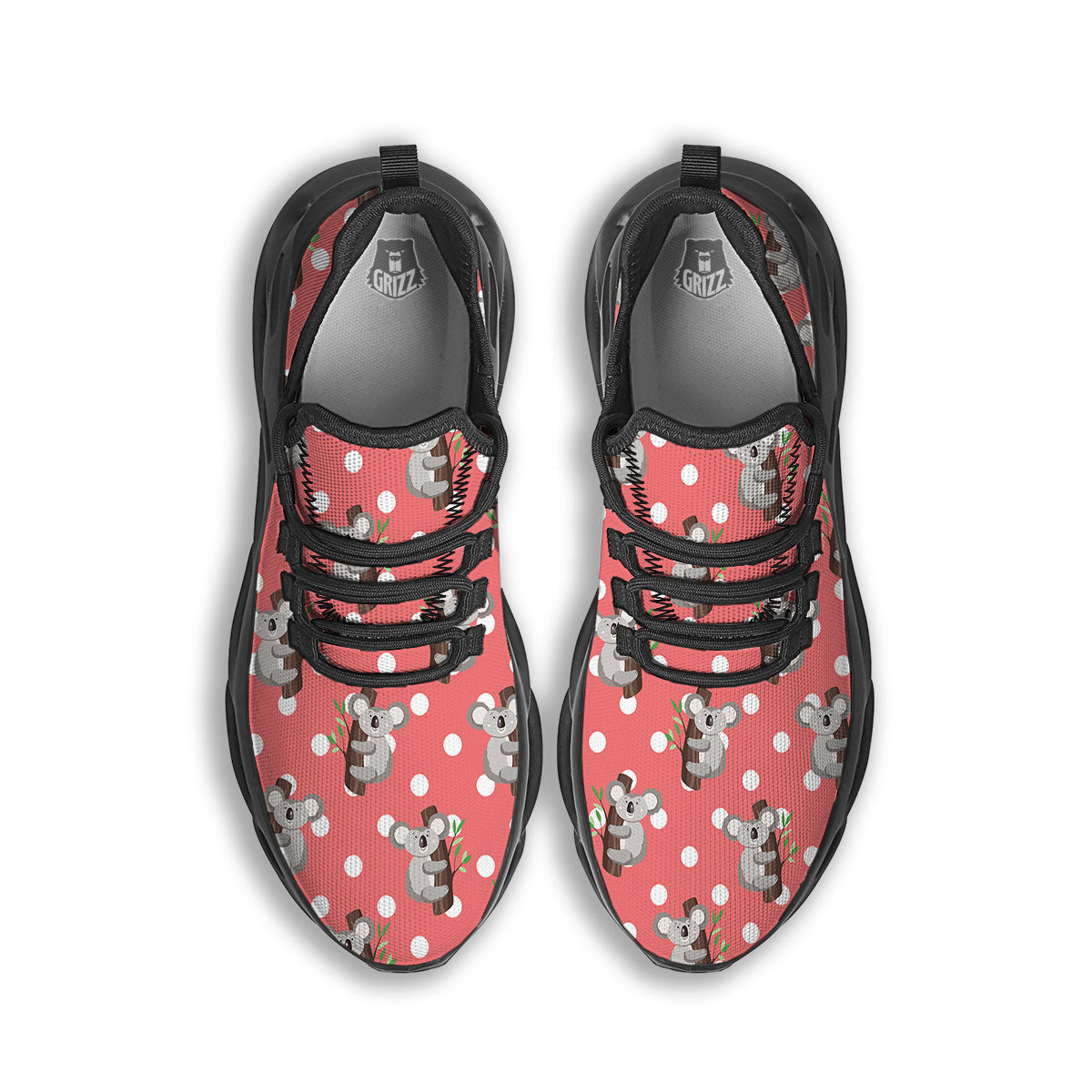 Koala Polka Dot Print Pattern Black Running Shoes-grizzshop