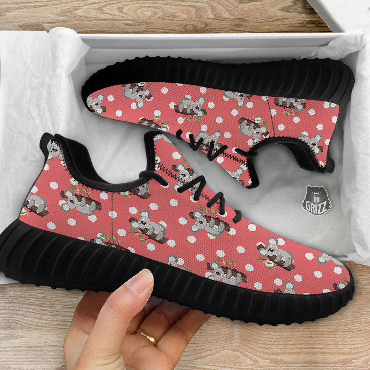 Koala Polka Dot Print Pattern Black Walking Shoes-grizzshop