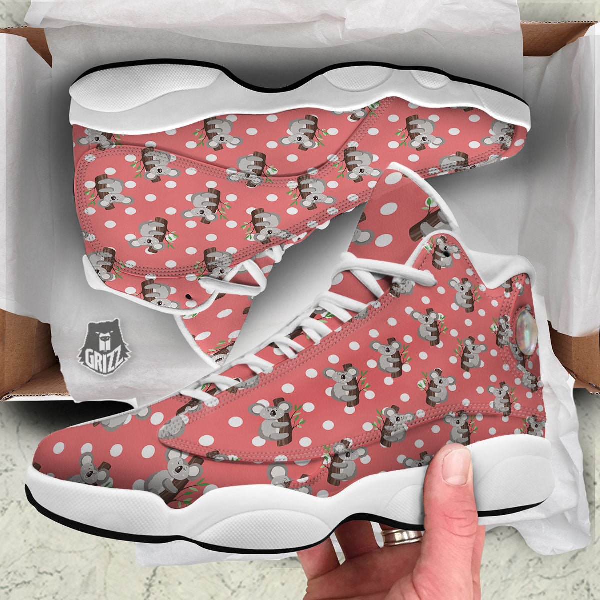 Koala Polka Dot Print Pattern White Basketball Shoes-grizzshop