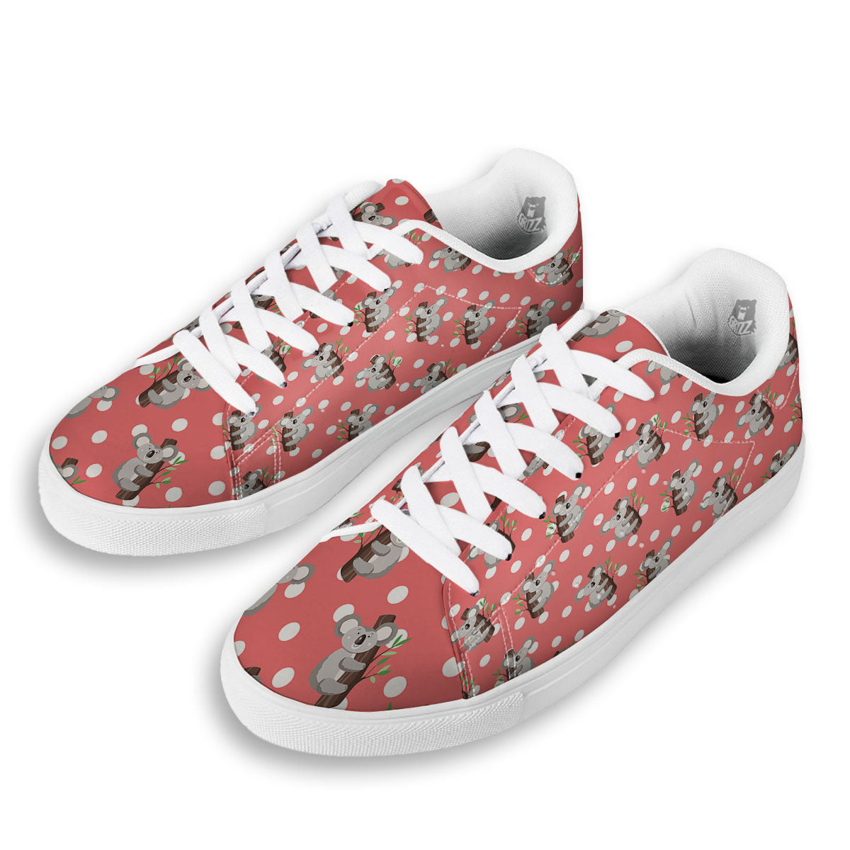 Koala Polka Dot Print Pattern White Low Top Sneakers-grizzshop