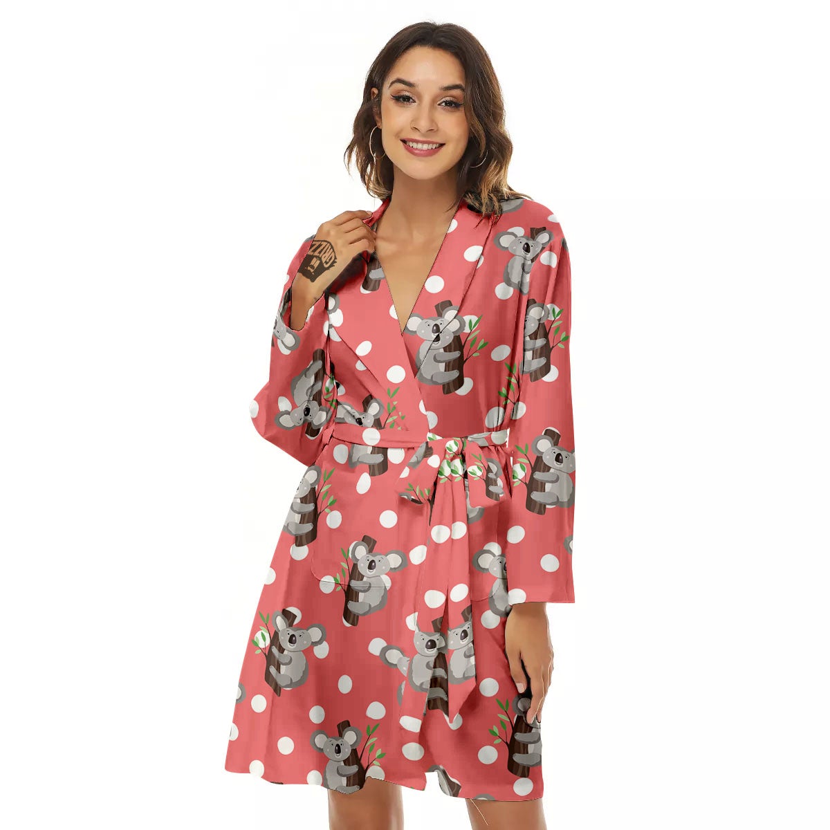Koala Polka Dot Print Pattern Women's Robe-grizzshop