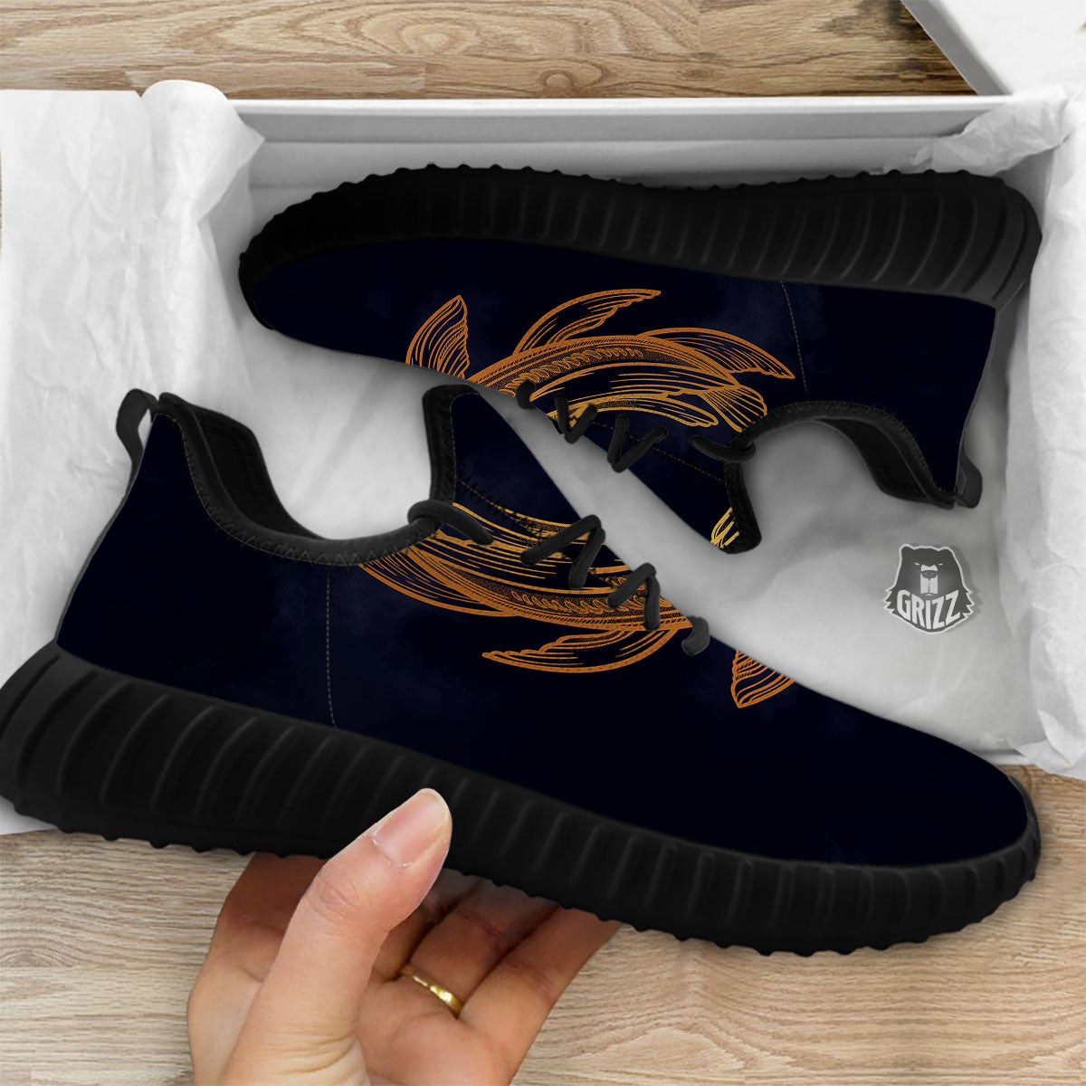 Koi Carp Golden Spiritual Print Black Walking Shoes-grizzshop