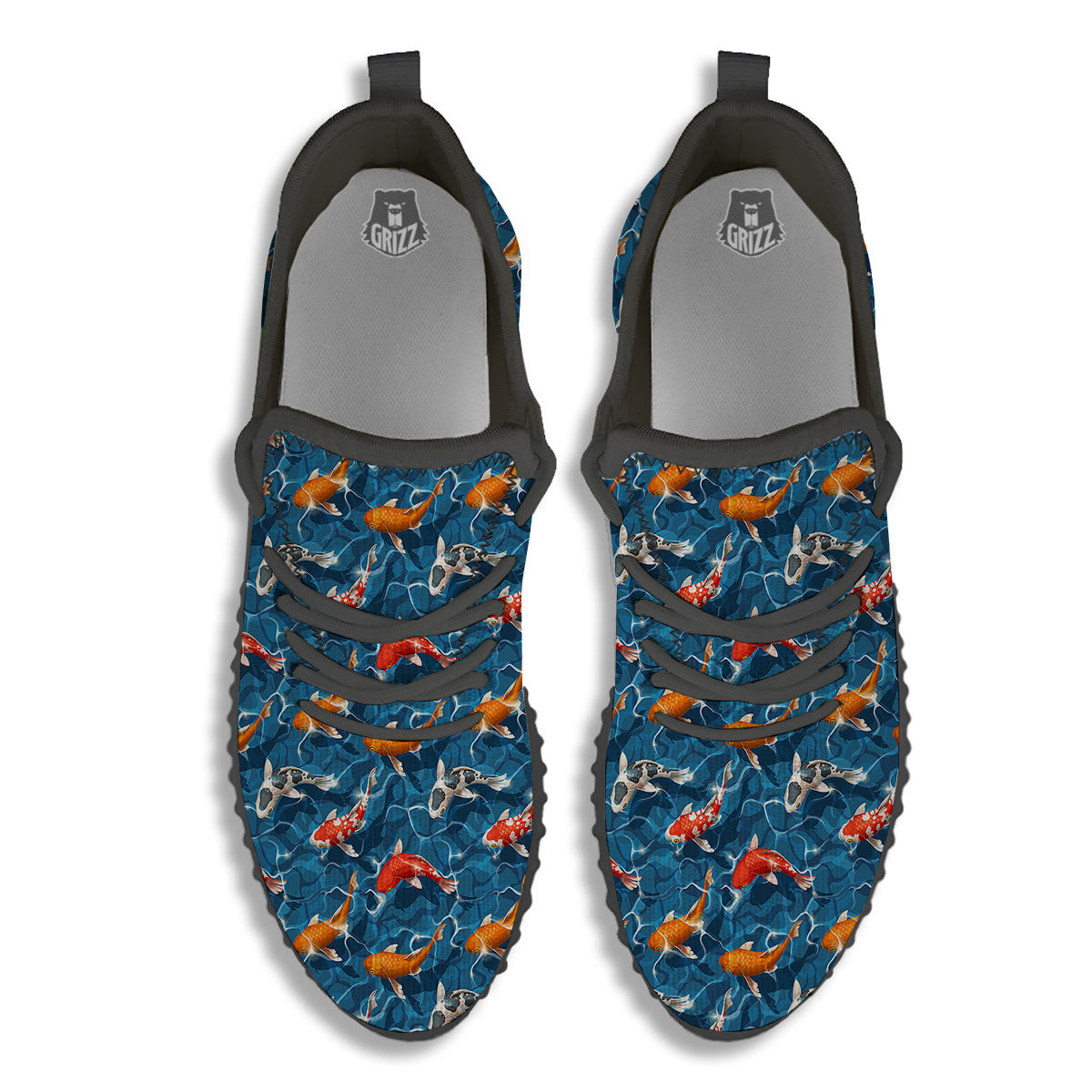 Koi Carps Print Pattern Black Walking Shoes-grizzshop