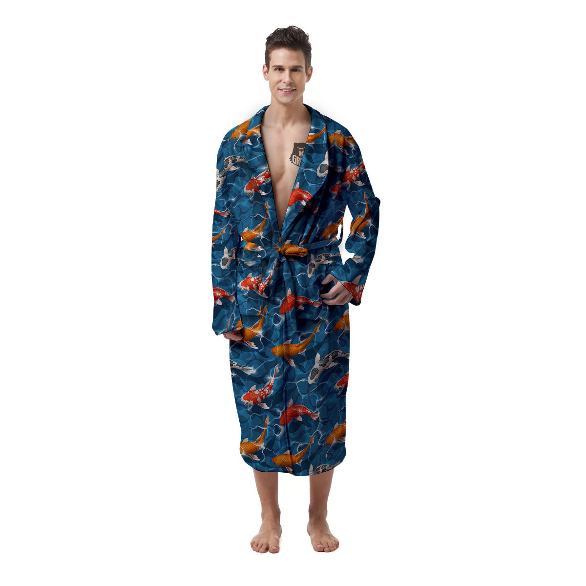 Koi Carps Print Pattern Men's Robe-grizzshop