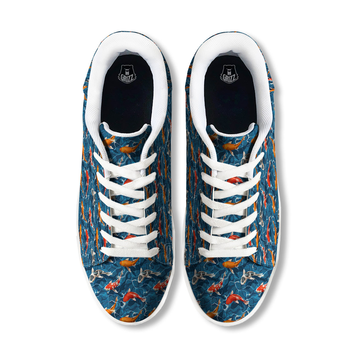 Koi Carps Print Pattern White Low Top Sneakers-grizzshop
