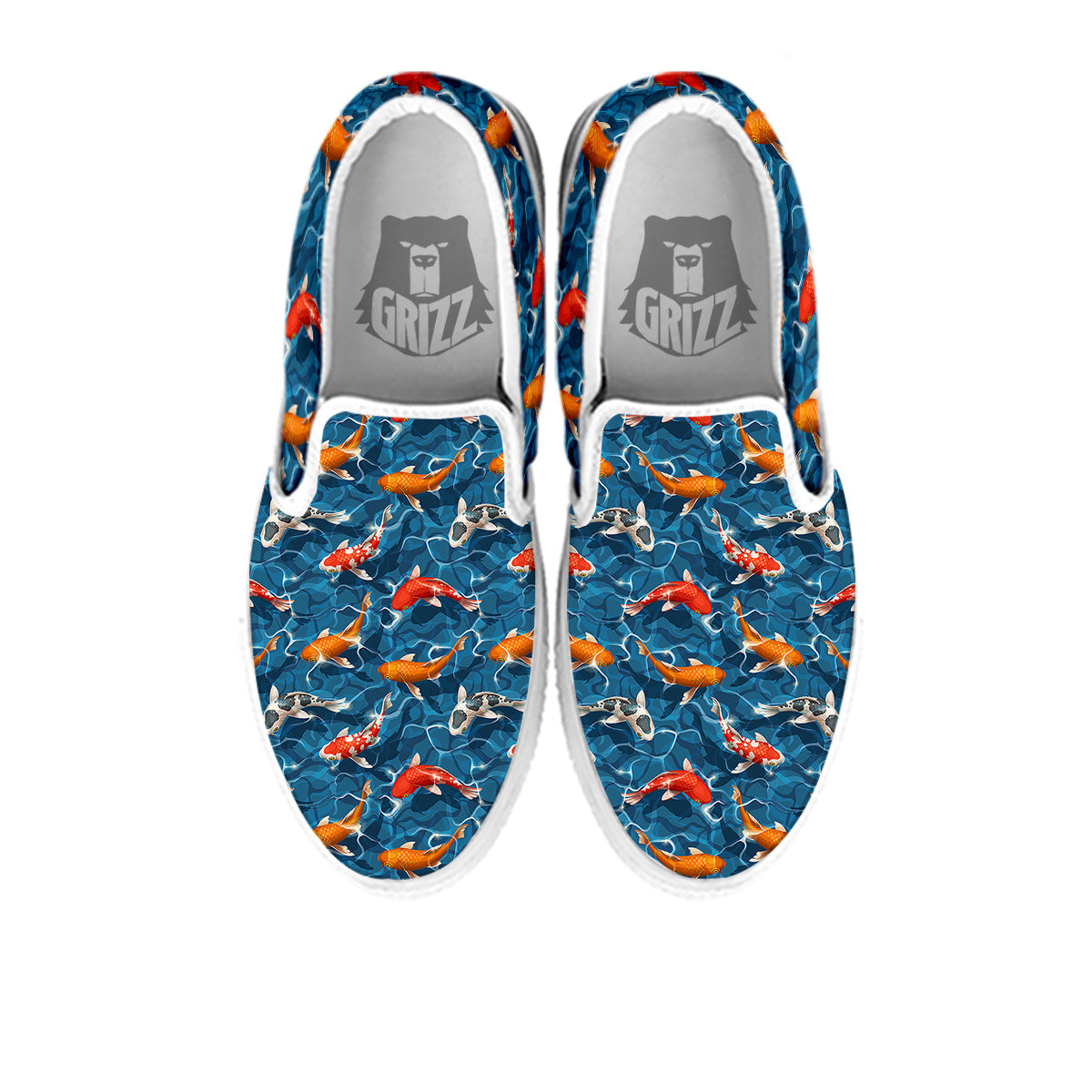 Koi Carps Print Pattern White Slip On Shoes-grizzshop