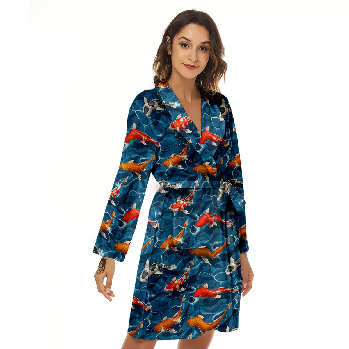 Koi Carps Print Pattern Women's Robe-grizzshop