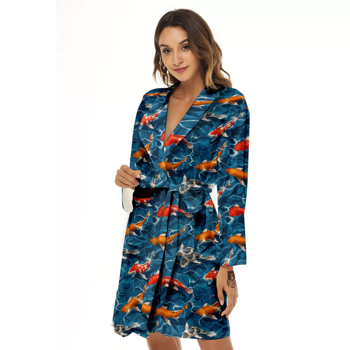 Koi Carps Print Pattern Women's Robe-grizzshop