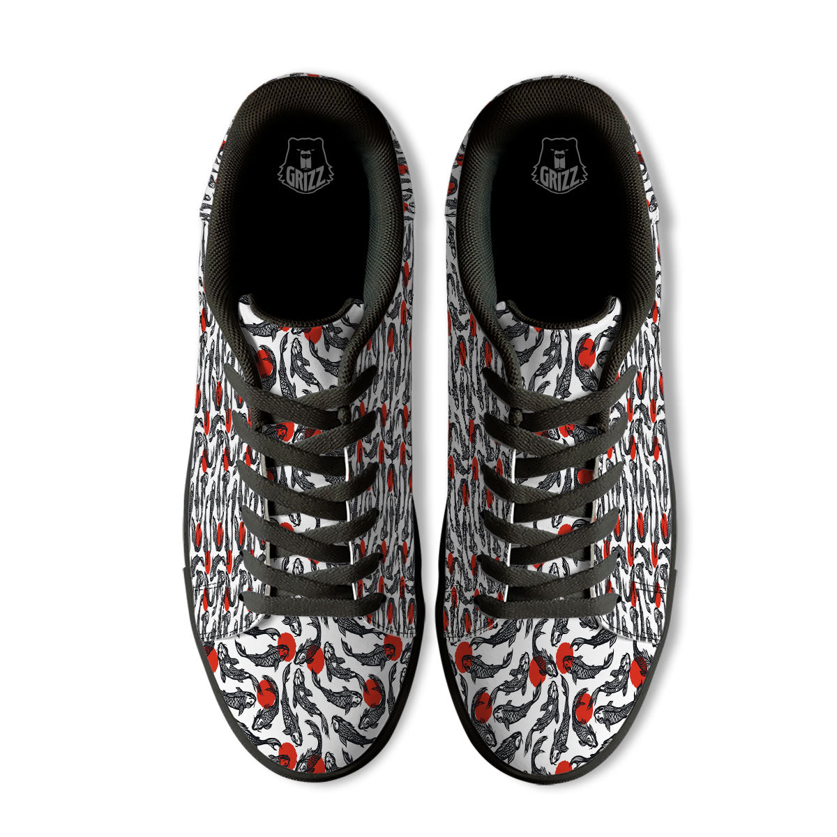 Koi Fish Carp Japanese Print Pattern Black Low Top Sneakers-grizzshop