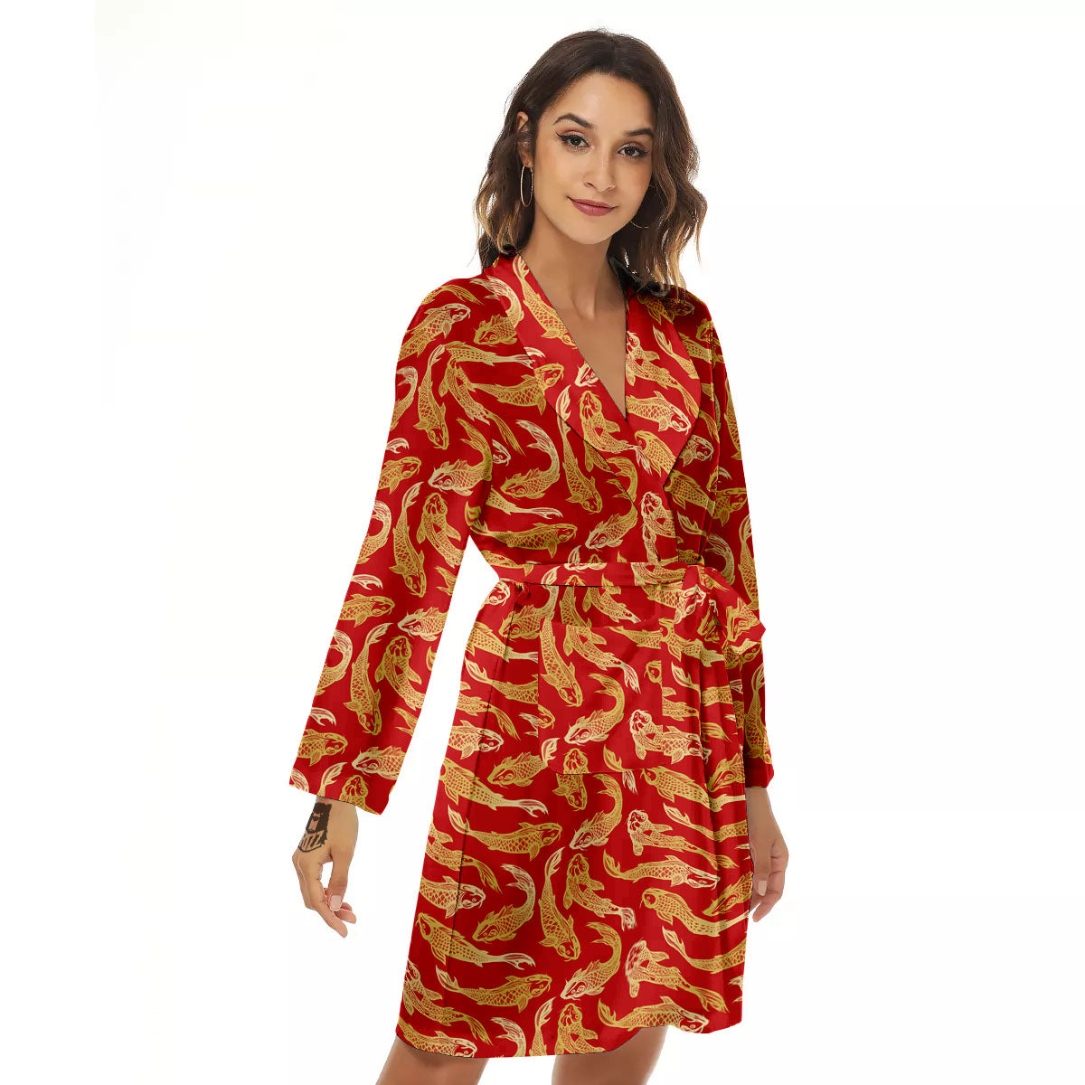 Koi Fish Chinese Print Pattern Women's Robe-grizzshop