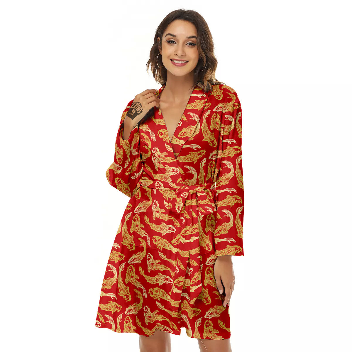 Koi Fish Chinese Print Pattern Women's Robe-grizzshop