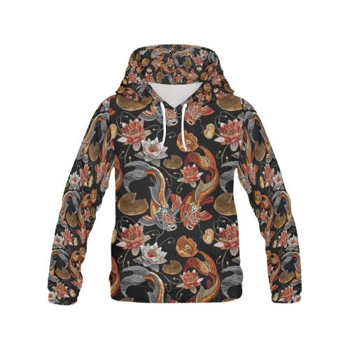 Koi Fish Crochet Lotus Pattern Print Men Pullover Hoodie-grizzshop