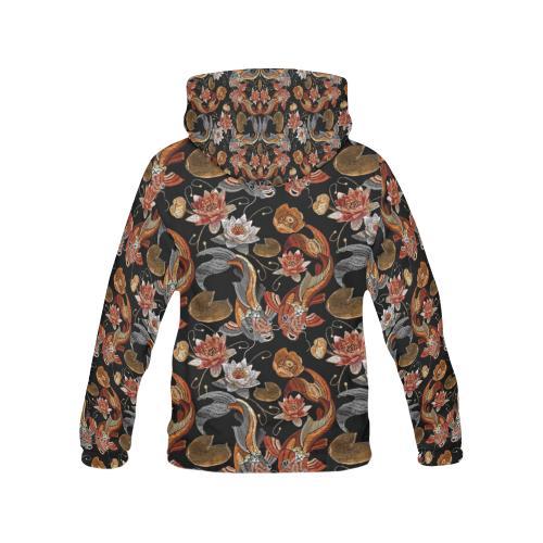Koi Fish Crochet Lotus Pattern Print Men Pullover Hoodie-grizzshop