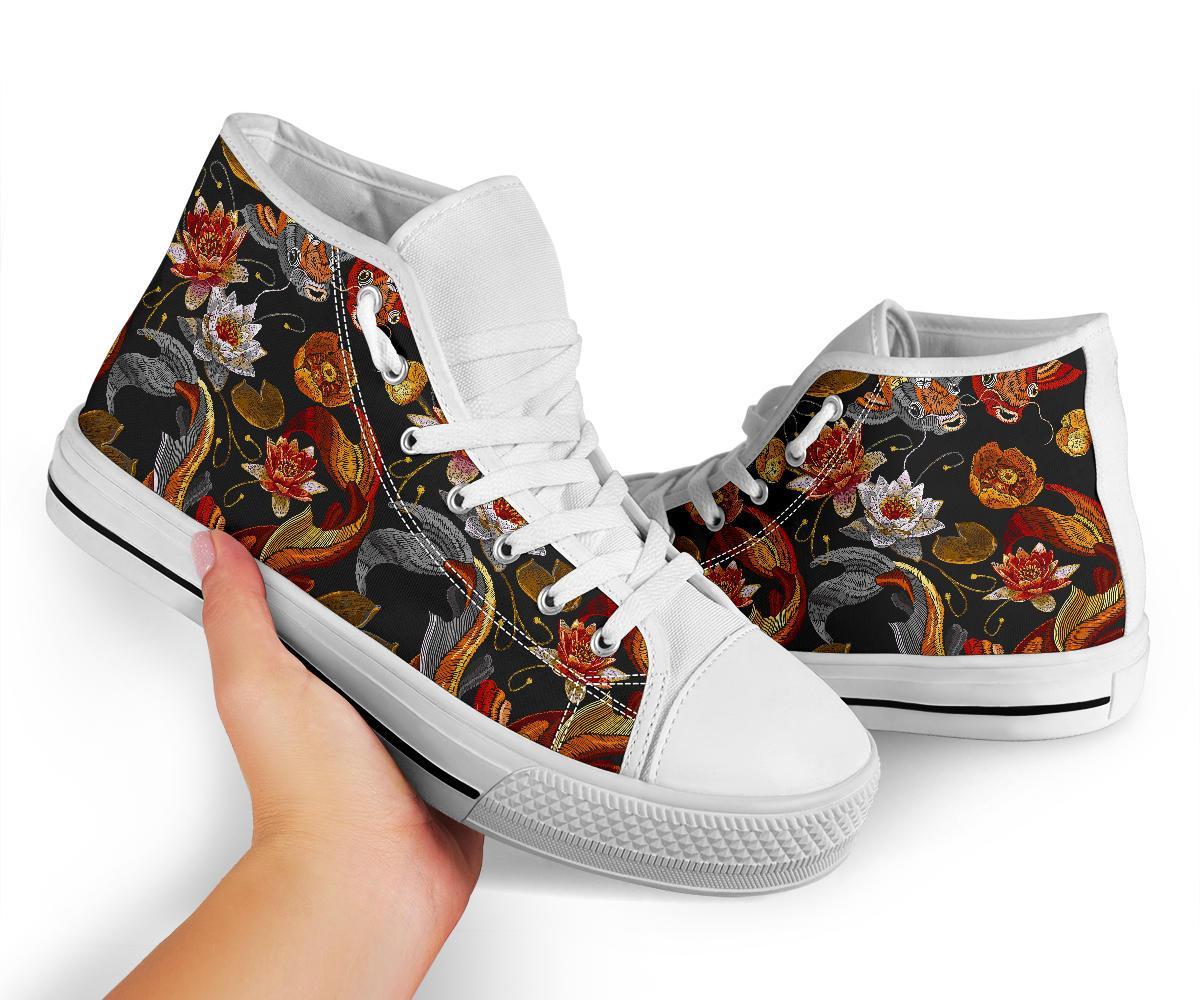 Koi Fish Crochet Lotus Pattern Print Men Women's High Top Shoes-grizzshop