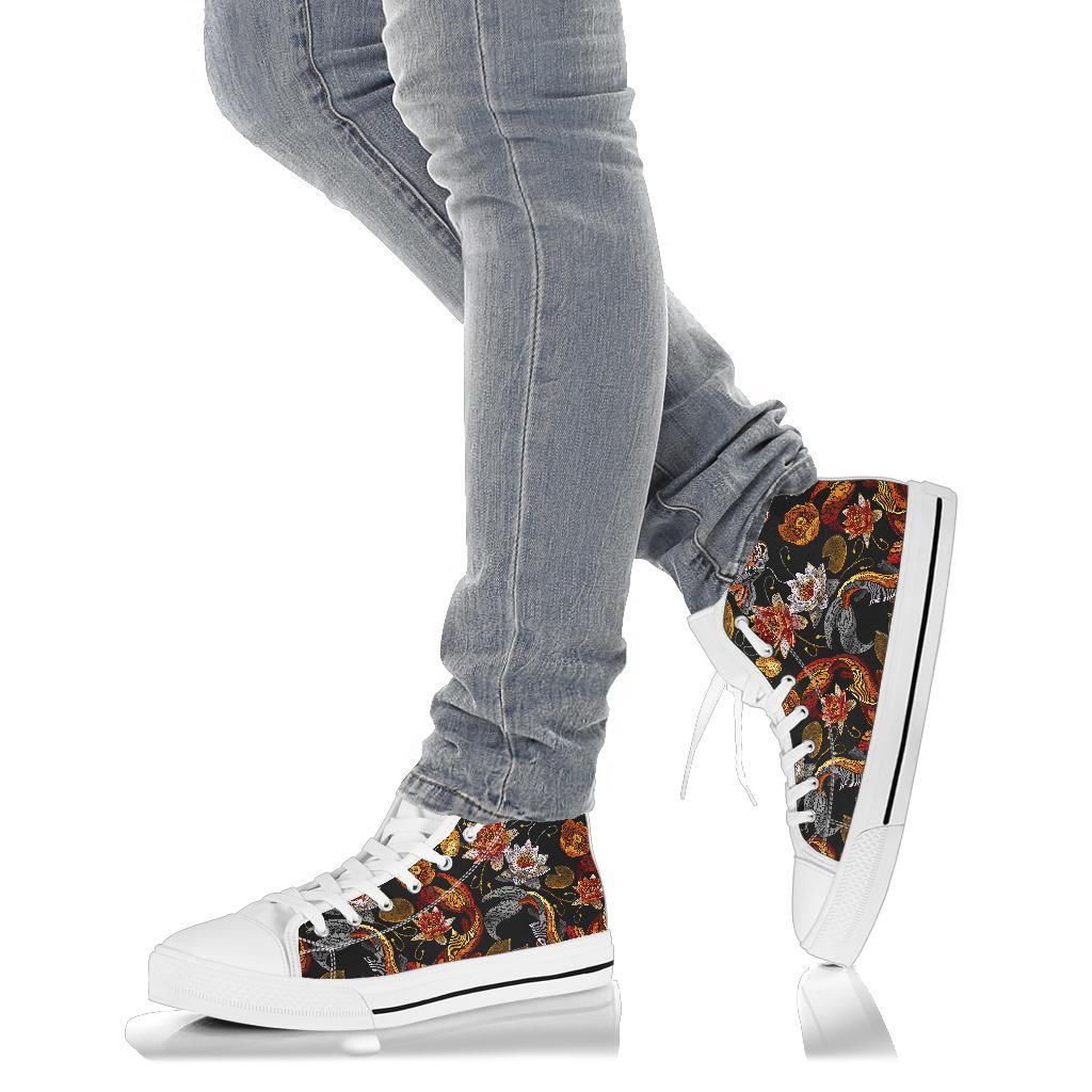 Koi Fish Crochet Lotus Pattern Print Men Women's High Top Shoes-grizzshop