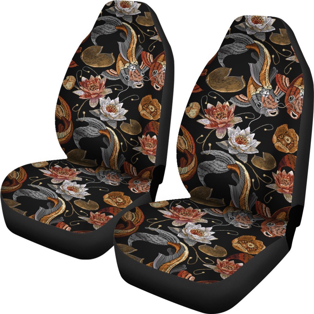 Koi Fish Crochet Lotus Pattern Print Universal Fit Car Seat Cover-grizzshop