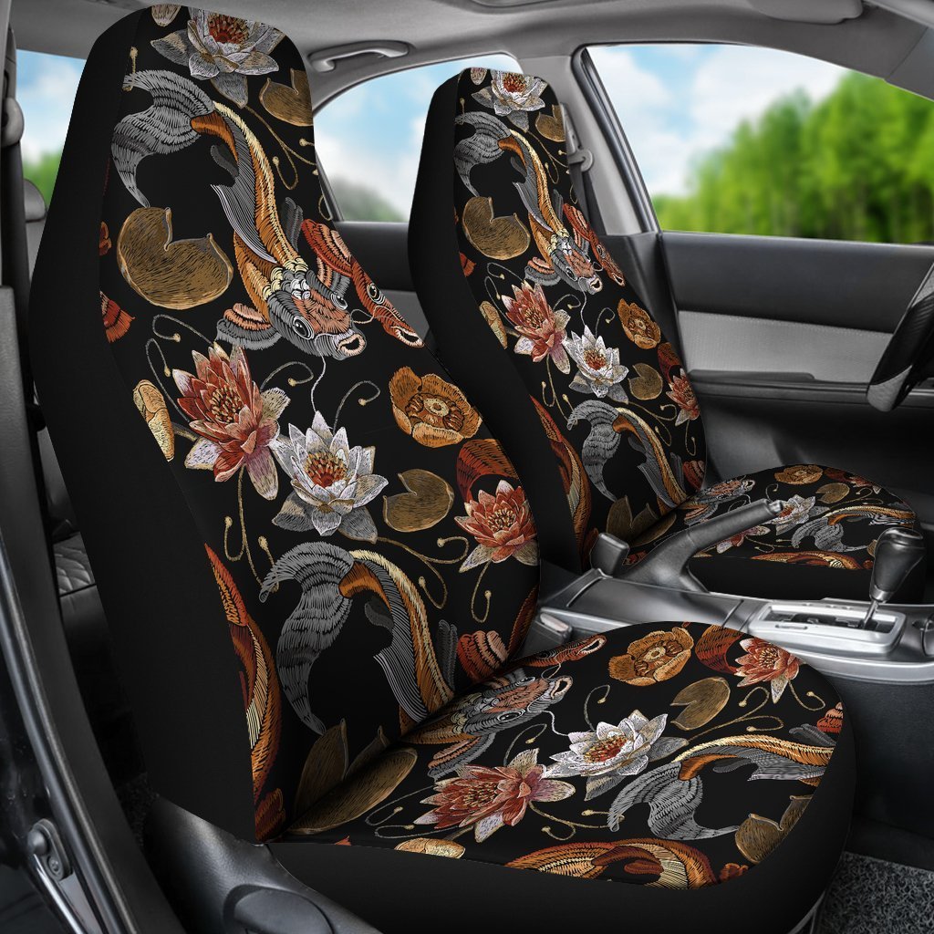 Koi Fish Crochet Lotus Pattern Print Universal Fit Car Seat Cover-grizzshop
