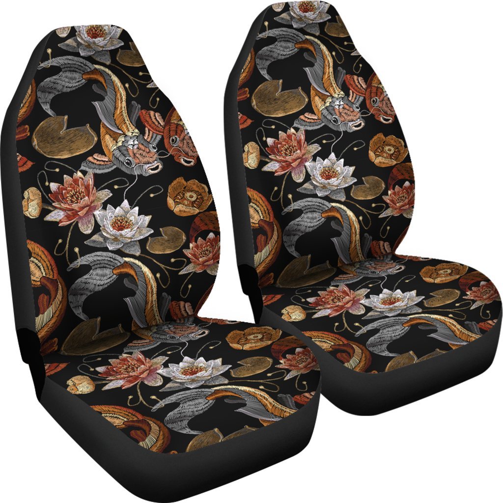 Koi Fish Crochet Lotus Pattern Print Universal Fit Car Seat Cover-grizzshop