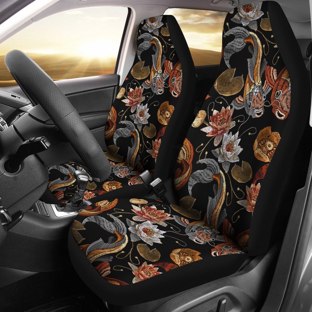 Koi Fish Crochet Lotus Pattern Print Universal Fit Car Seat Cover-grizzshop
