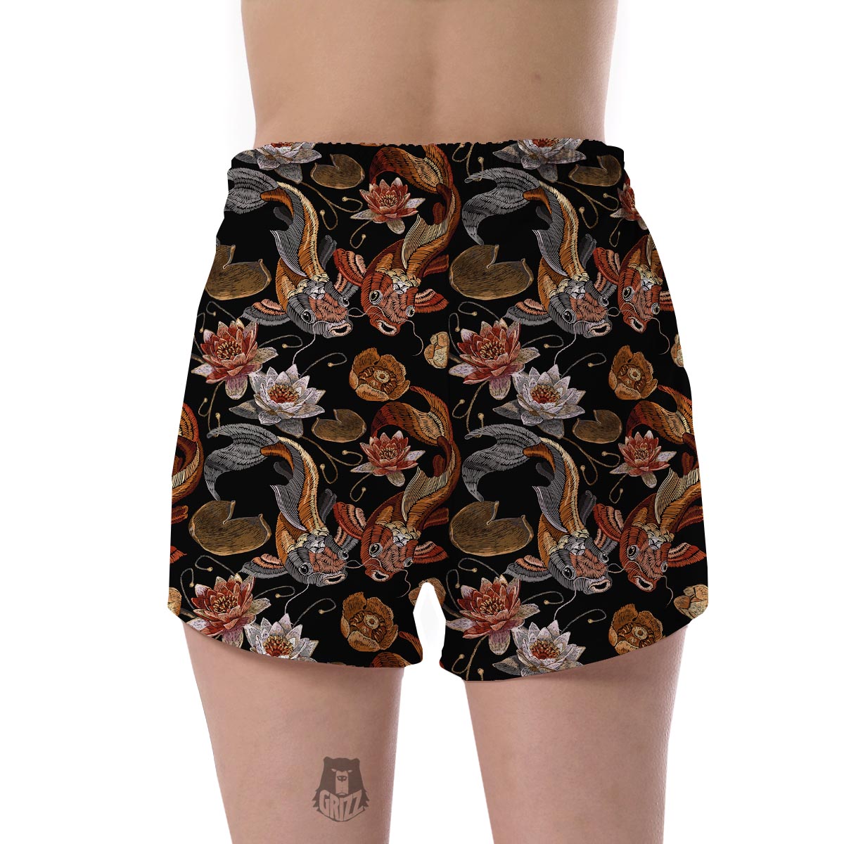 Koi Fish Crochet Lotus Pattern Print Women's Shorts-grizzshop