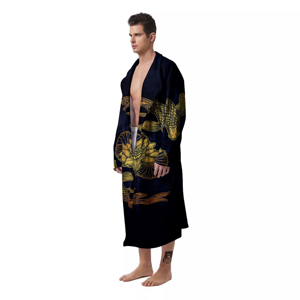 Koi Fish Golden Spiritual Print Men's Robe-grizzshop