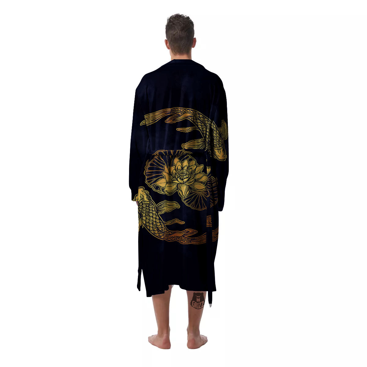 Koi Fish Golden Spiritual Print Men's Robe-grizzshop