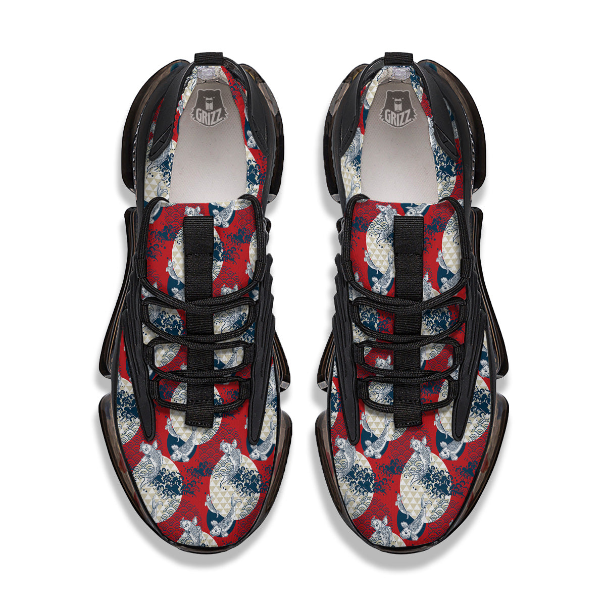 Koi Fish Japanese Wave Print Pattern Black Gym Shoes-grizzshop