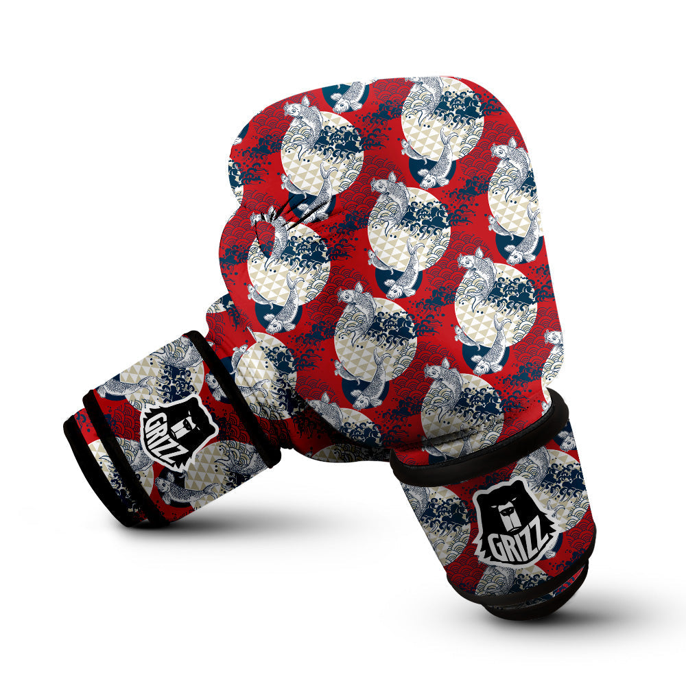 Koi Fish Japanese Wave Print Pattern Boxing Gloves-grizzshop