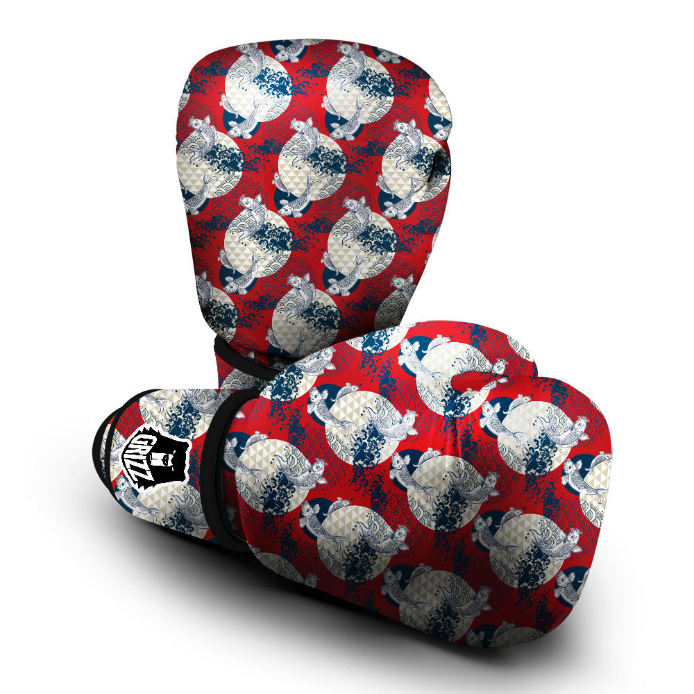 Koi Fish Japanese Wave Print Pattern Boxing Gloves-grizzshop