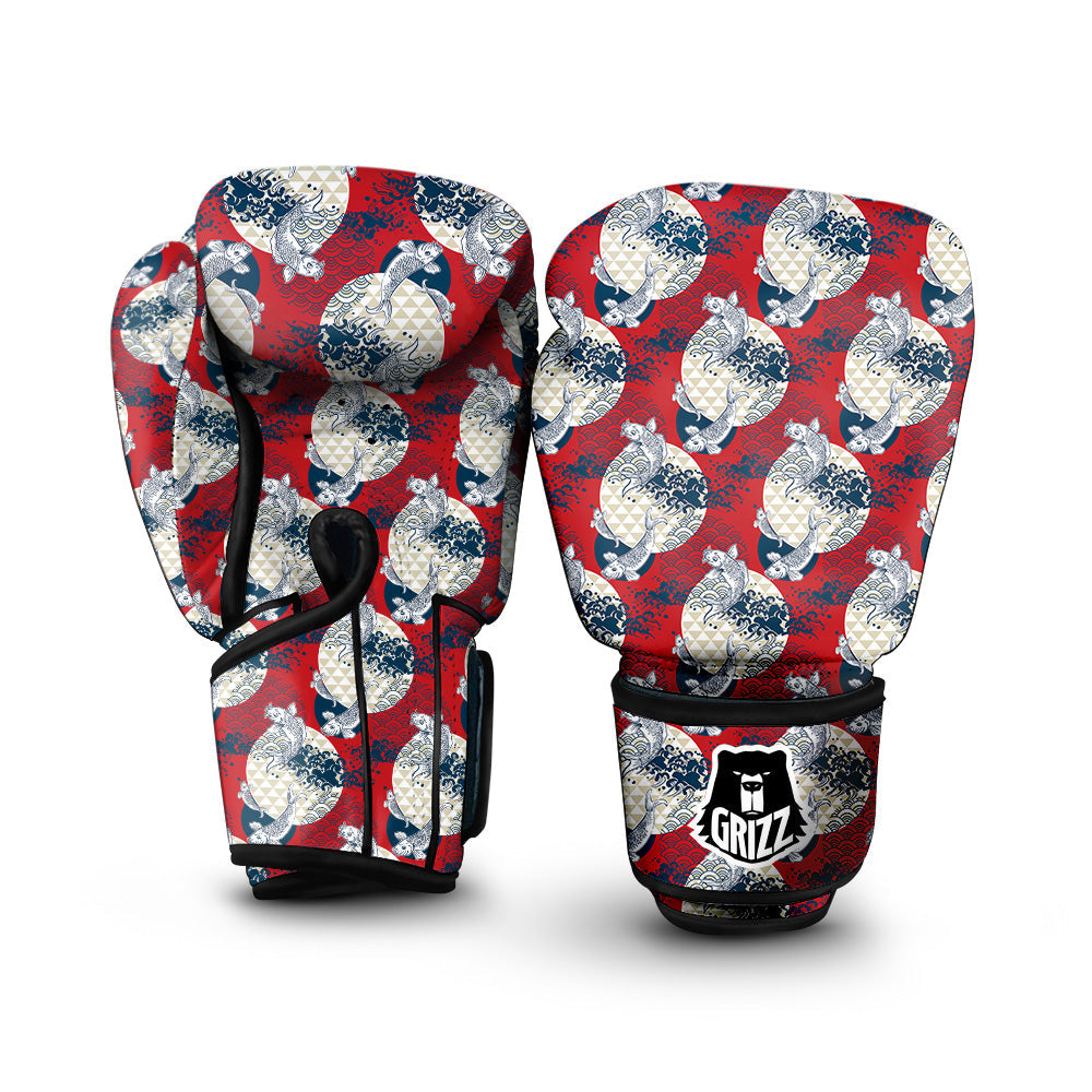Koi Fish Japanese Wave Print Pattern Boxing Gloves-grizzshop