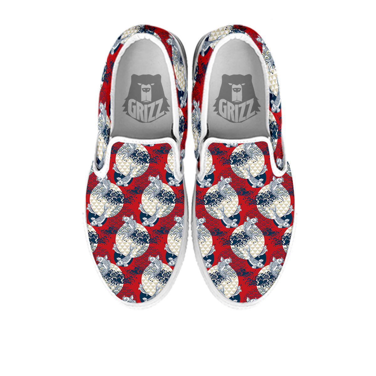 Koi Fish Japanese Wave Print Pattern White Slip On Shoes-grizzshop