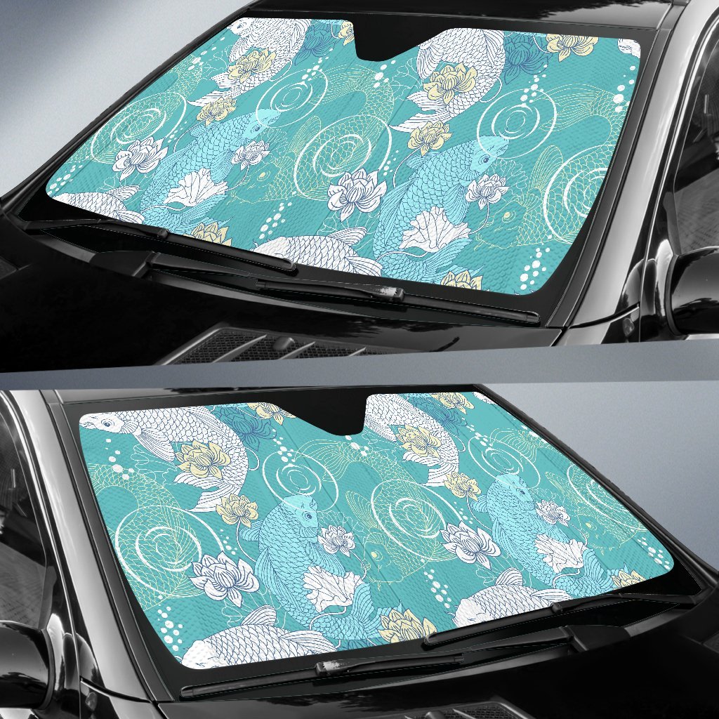 Koi Fish Lotus Pattern Print Car Sun Shade-grizzshop