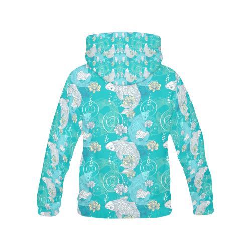 Koi Fish Lotus Pattern Print Men Pullover Hoodie-grizzshop